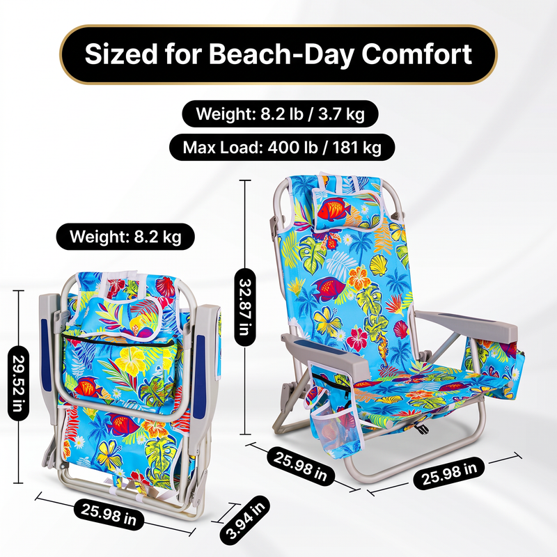 Backpack Beach Chair 2 Pack – Reclining Aluminum, 300 - 500 lbs - 2