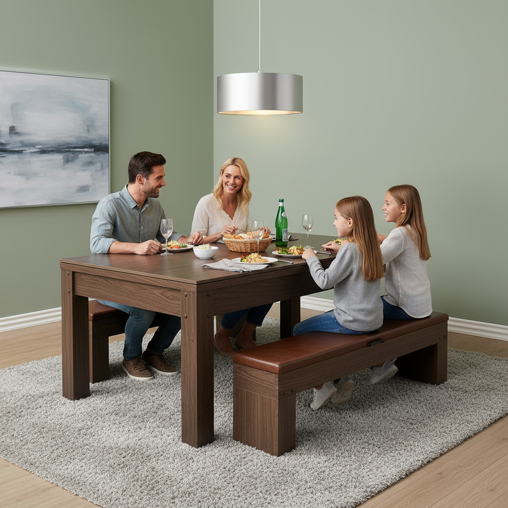 7ft 3-in-1 Multi-Functional Pool Table with Benches – Pool, Ping Pong & Dining Combo Table | Trufairs