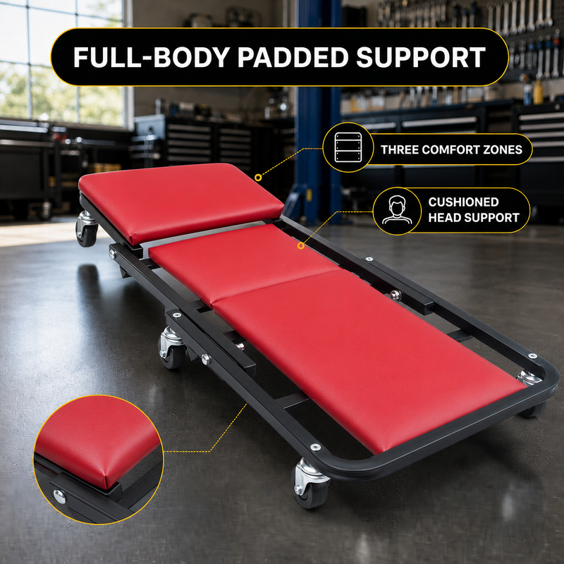 2-in-1 Convertible Z-Creeper Seat - Rolling Mechanic Creeper with Wheels, Under Dash Creeper & Garage Chair for Auto Repair, Low Profile Roller Seat - 2