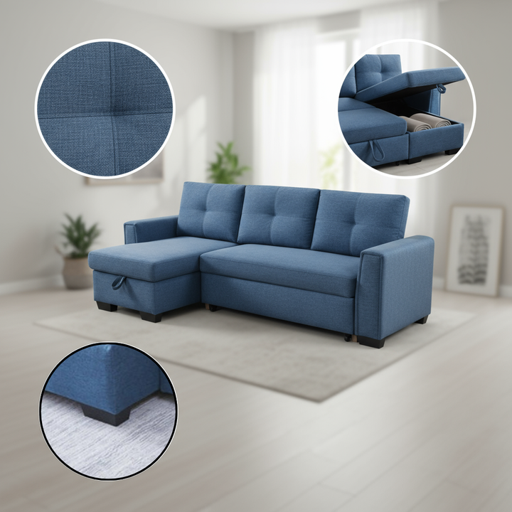 92" Blue Polyester Blend Convertible Futon Sleeper Sofa With Black Legs