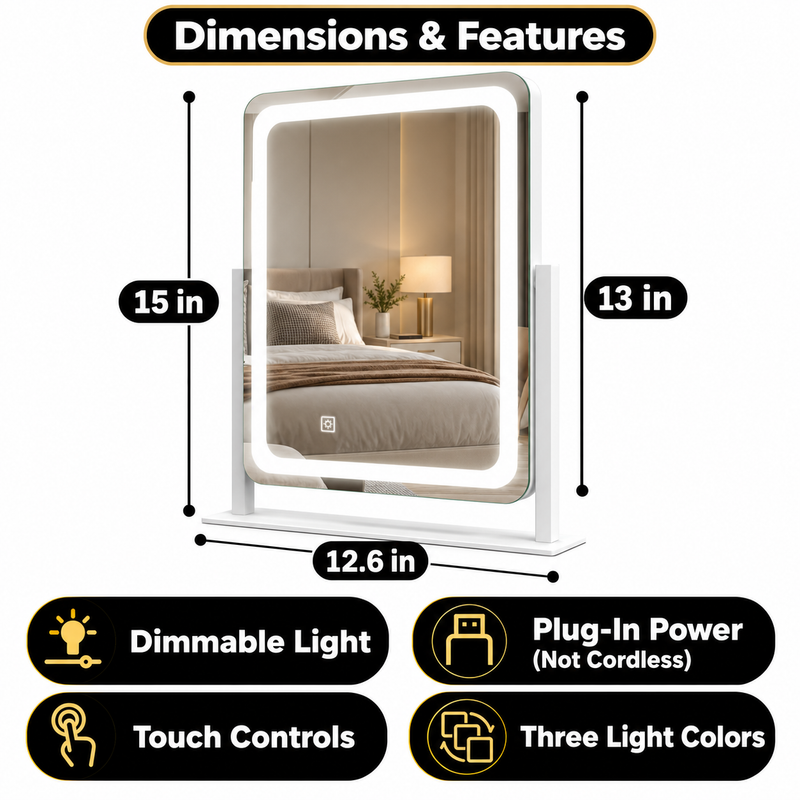 LED Vanity Mirror with Touch Dimming & Magnification - 2