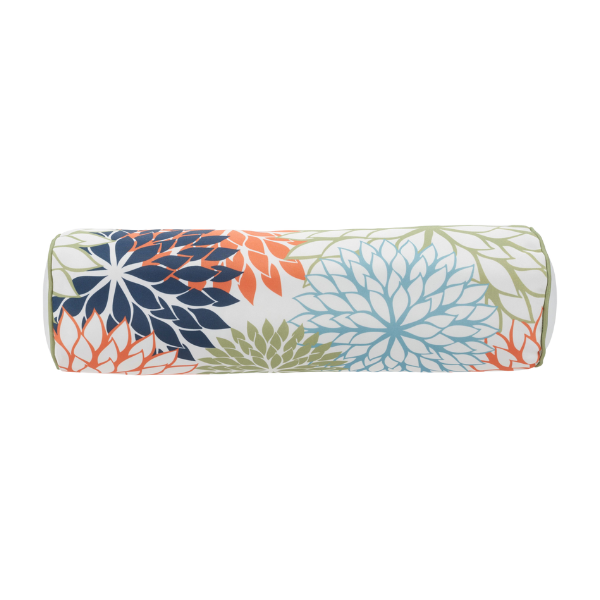 Modern  6" x 20" Orange Green and Blue Bolster Floral Indoor Outdoor Throw Pillow