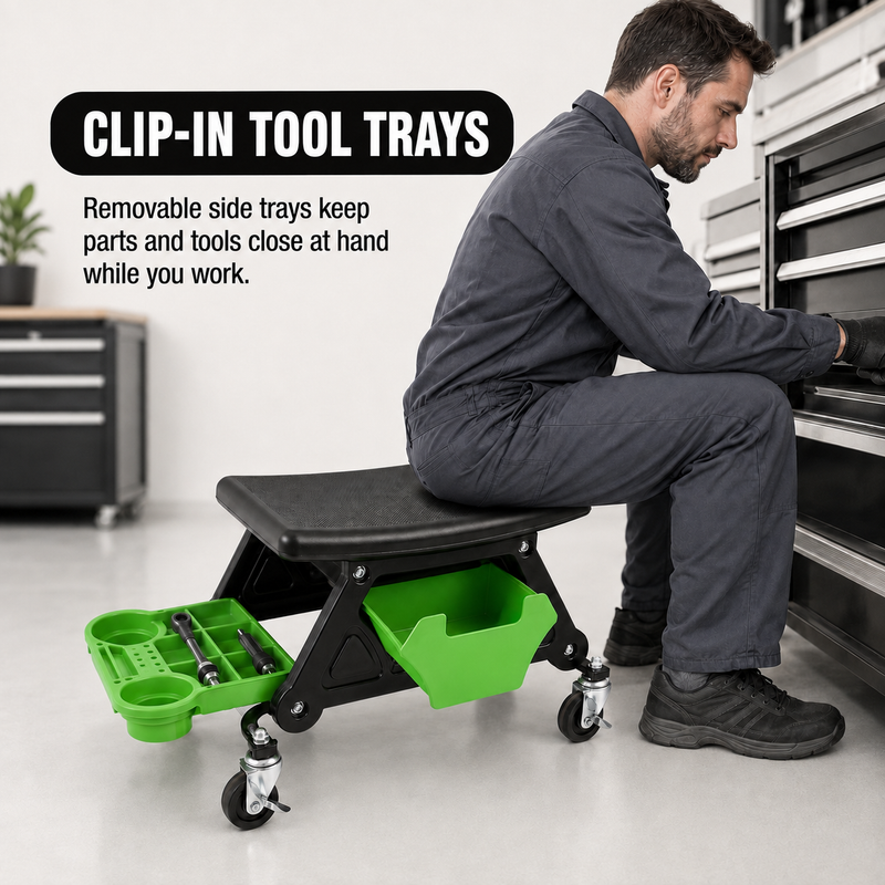 Mobile Mechanic Toolbox Seat with Drawers - Rolling Mechanic Stool with Sliding Tool Tray, Shop Stool with Wheels for Garage & Workshop, Auto Repair - 2