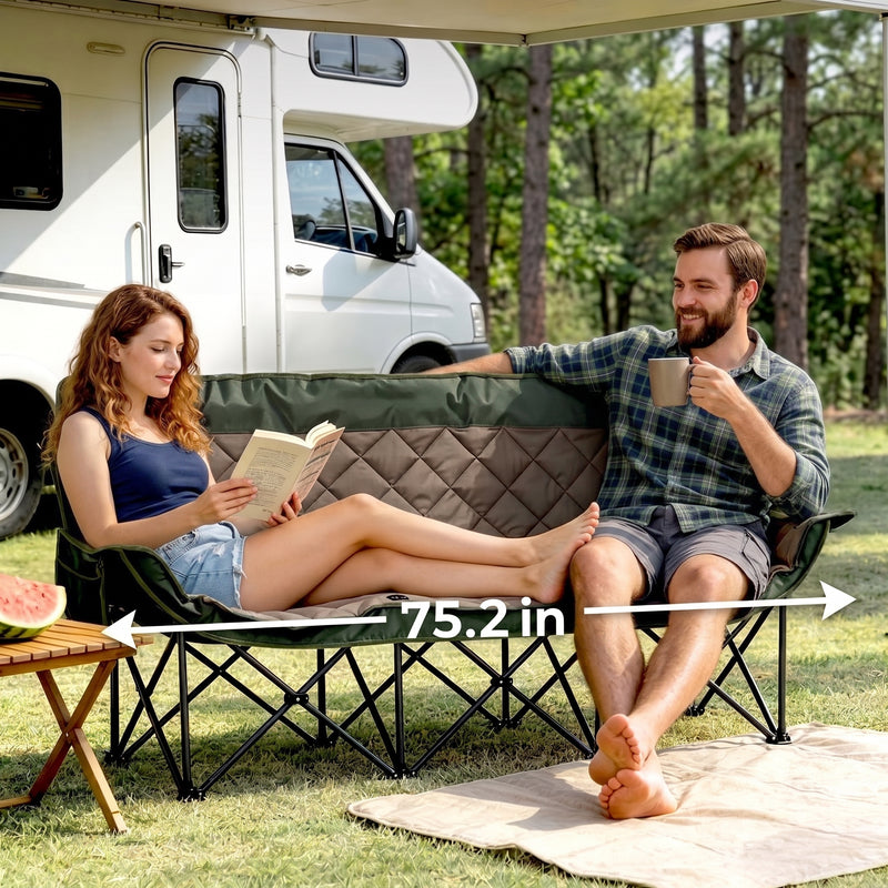 Oversized Padded 3-Person Folding Camping Loveseat Chair – Heavy Duty Outdoor Seating - 2