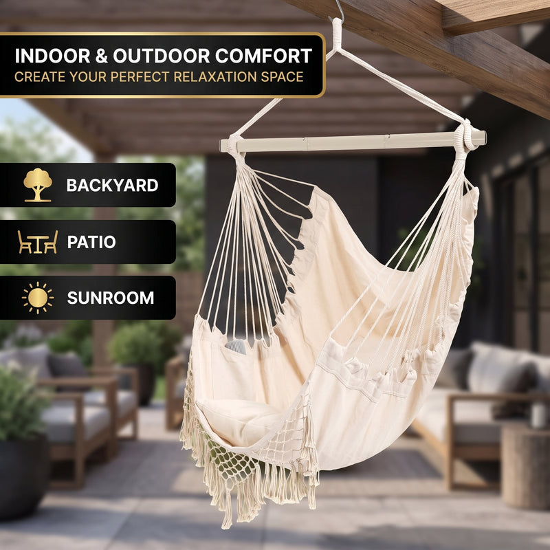 Boho Macramé Fringe Double Hammock Swing – Ultimate Comfort & Style - 2