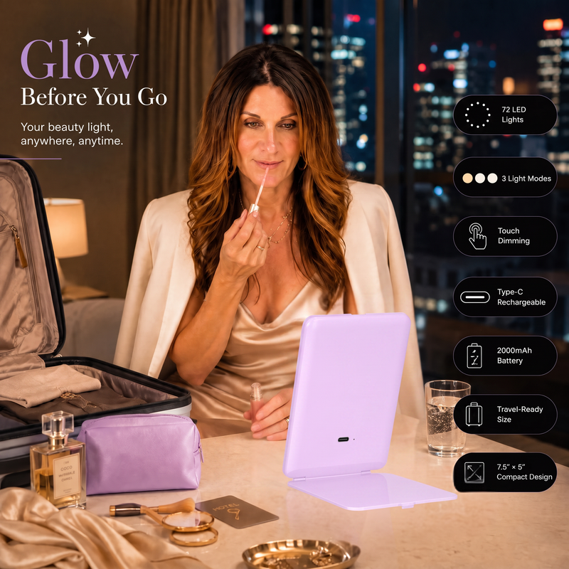 Portable LED Makeup Mirror – Rechargeable, Adjustable Brightness, Compact & Travel-Friendly - 2