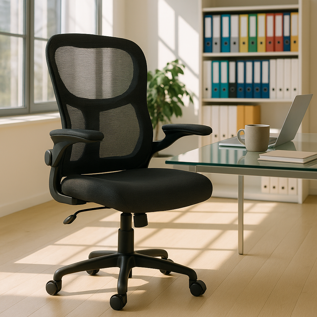 Ergonomic Office Chair Home Computer Desk Chair with Lumbar Support Breathable Mesh Seat Flip-Up Armrest Adjustable Height Swivel Rolling Chair Black