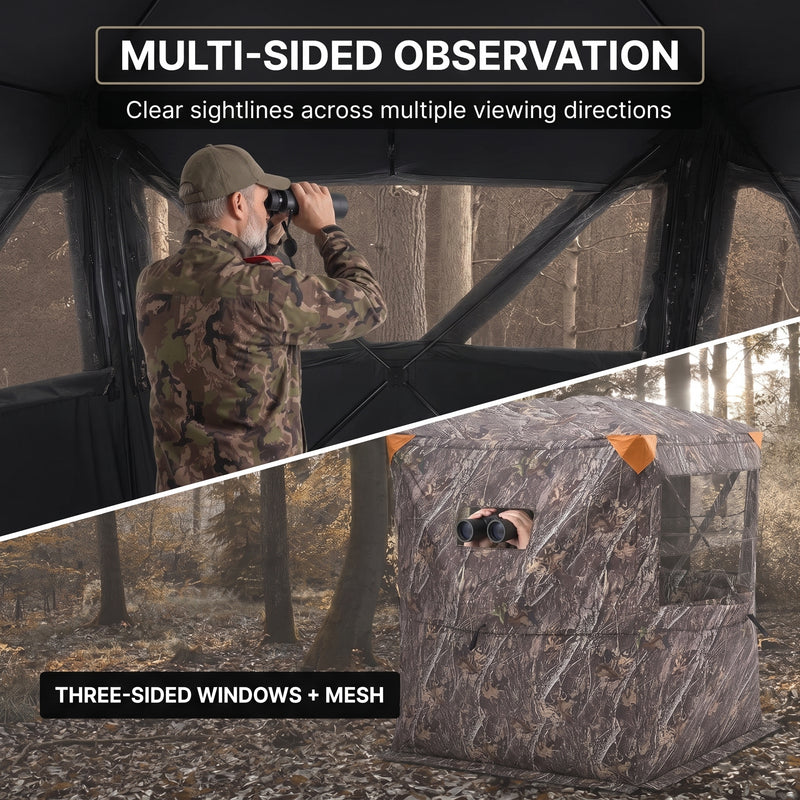 Silent Pop Up Hunting Blind with 270° See Through View – Waterproof Camo Ground Blind Tent for Turkey and Deer Hunting, 1-7 Person Capacity - 2