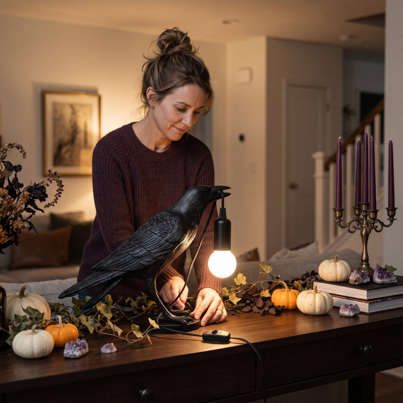 Gothic Raven Lamp – Dark Academia Table Light - 2