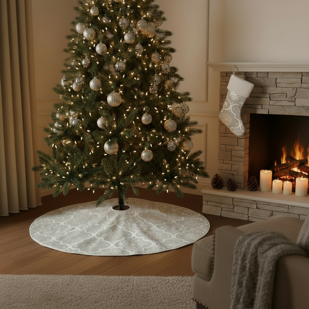 Luxury Christmas Tree Skirt with Sock White 4 ft Fabric