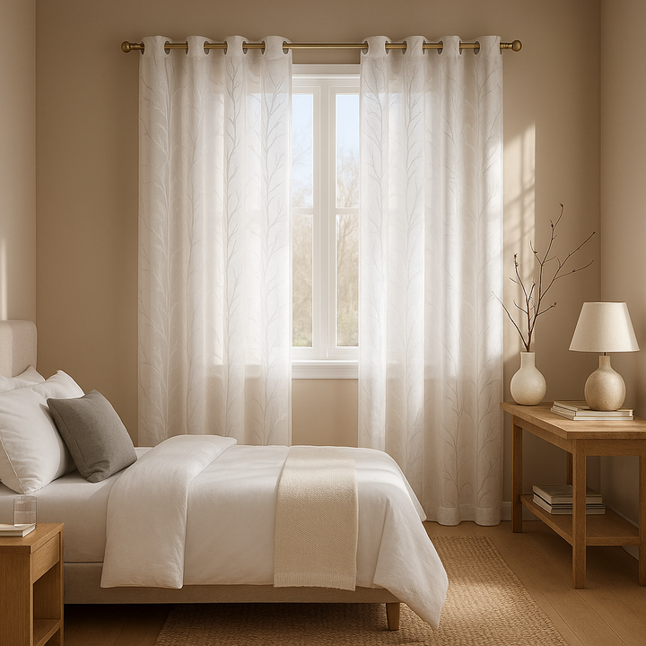 Exclusive Title: Grommet Top Sheer Bird on Branches Burnout Window Curtain - 50" Wide Nature-Inspired Panel with Silver Grommets for Modern Home Décor (Single Panel)