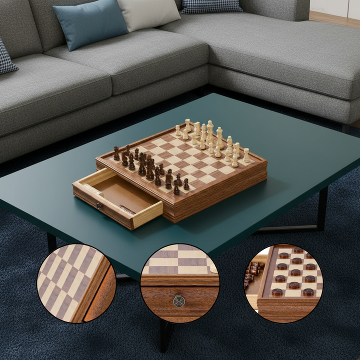 VEVOR Solid Wood Chess Set, 15 inch 2-IN-1 Chess Checkers Game Set, Chess Board Games with Storage Drawer & Weighted Chess Checkers Pieces & 2 Queens, for Adults Kids Tournament Professional Beginner