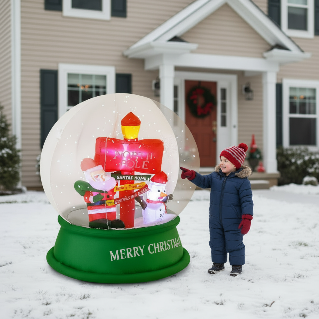 4 Feet Christmas Inflatable Snow Globe with Santa Snowman Road Sign