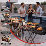 Portable Charcoal Grill with Smoking Function, Foldable Suitcase Design with Wheels, Multi-Tier Storage Rack & Waterproof Cover for Outdoor BBQ Parties - 2