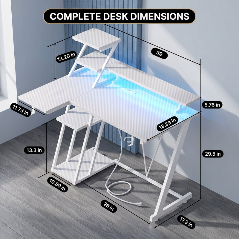 L-SHAPED GAMING DESK – LED LIGHTS & POWER OUTLETS - 2