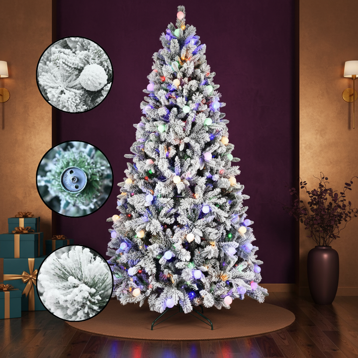 7.5ft PE/PVC Hard Needle Mixed Automatic Christmas Tree with 400 Multi-Color LED Lights and 1523 PE & PVC Mixed Branch Tips | Trufairs