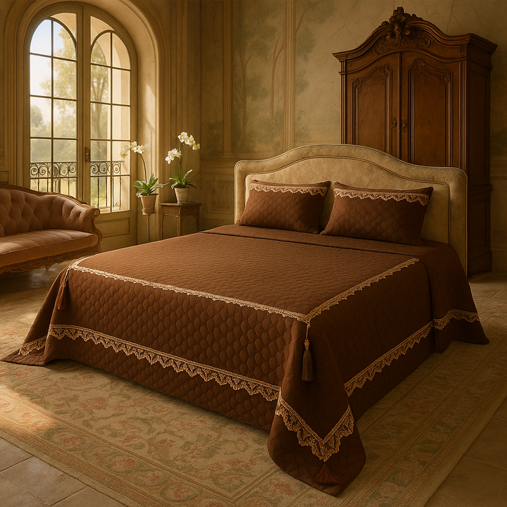 Royal European Lace Bedding Ensemble - Premium 5-Piece Bamboo Fiber Set with Elegant Tassel Pendants