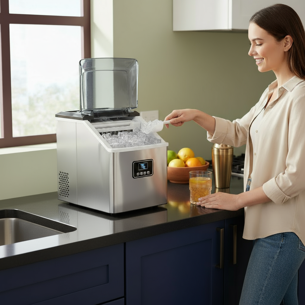 48 Lbs Stainless Self-Clean Ice Maker with LCD Display
