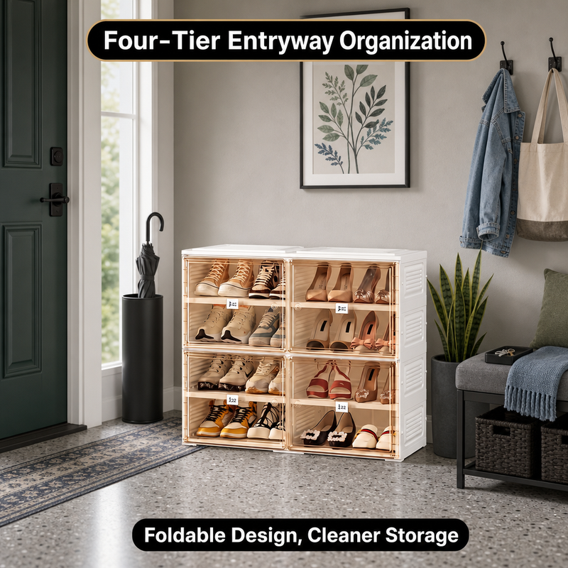 Foldable Shoe Cabinet with Doors – Slim Entryway Shoe Storage Organizer - 2