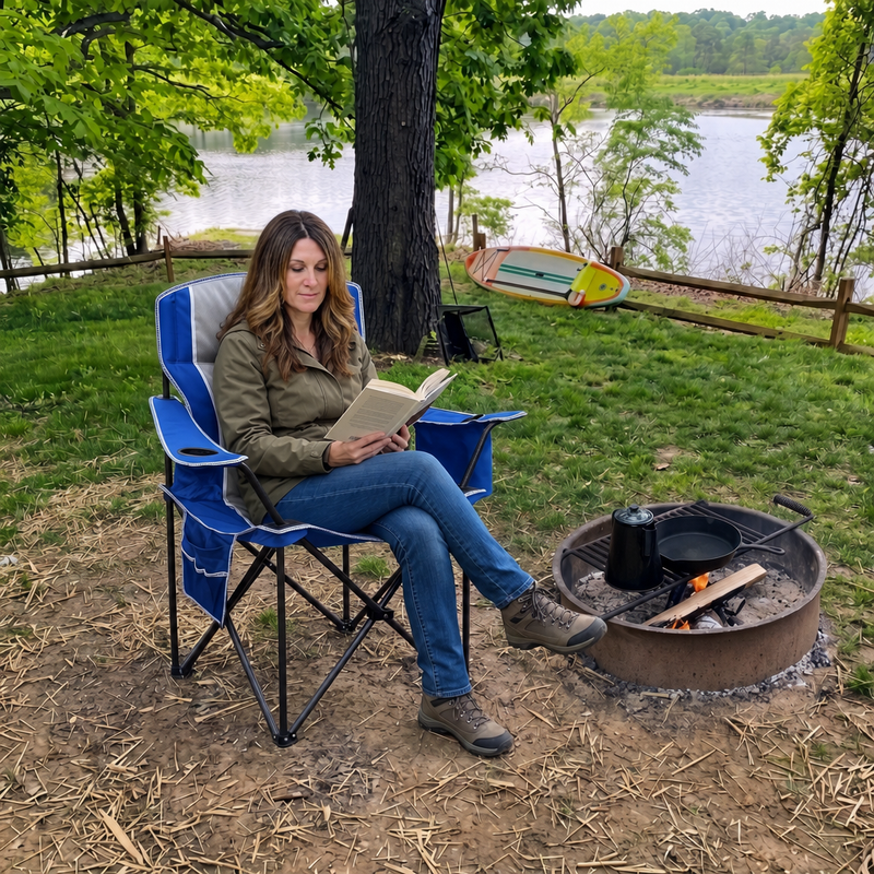 Heavy Duty Portable Folding Camping Chair with Cup Holder & Cooler Pocket - 2