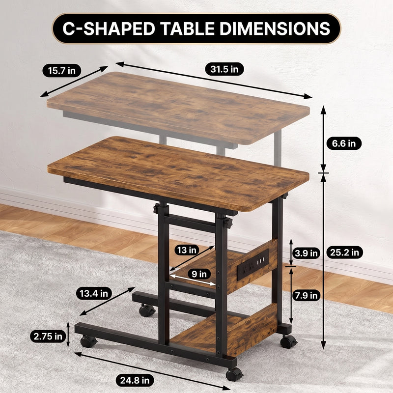 C-SHAPED END TABLE WITH CHARGING STATION – ADJUSTABLE HEIGHT - 2