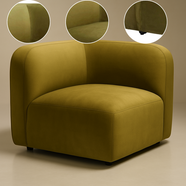 Biak Corner Chair Green – Luxurious Velvet Modular Corner Seating | Art Deco Modern Design | Contemporary Living Room Furniture | Trufairs