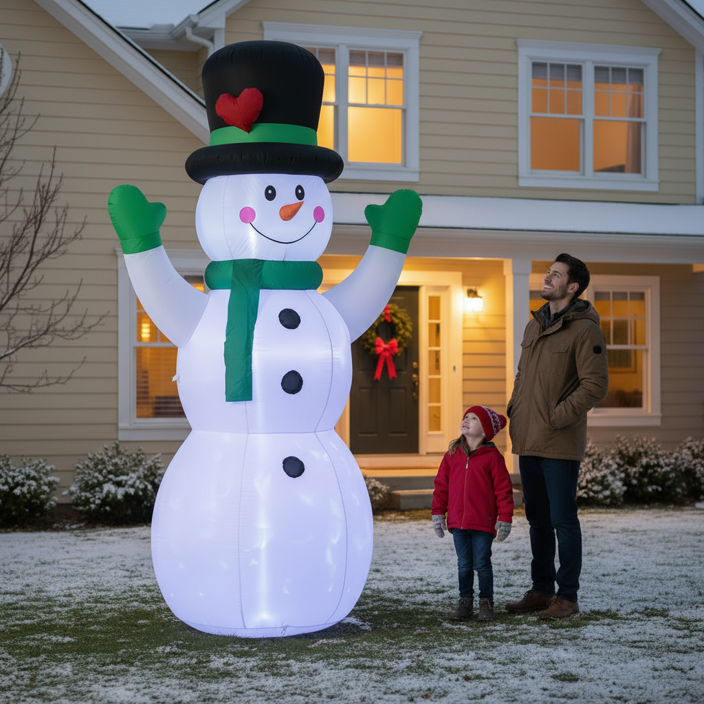 Outsunny 10FT Christmas Inflatables Cheerful Snowman in Black Hat, Green Scarf and Gloves, Blow-Up Outdoor Christmas Decorations with LED Yard Display for Lawn Garden Party