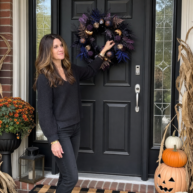 HALLOWEEN WREATH WITH LIGHTS FOR FRONT DOOR – PRE-LIT PUMPKIN, WITCH & GOTHIC PORCH DÉCOR - 2