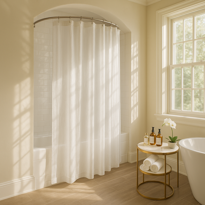 Premium Sheer Shower Curtain - 72x72 Inch Striped Semi-Transparent Bathroom Curtain with Light Texture & Machine Washable Polyester Construction