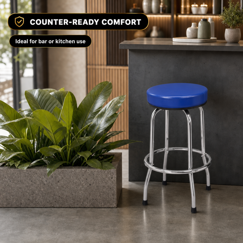 Swivel Bar Stool for Garage & Shop - Backless Counter Stool with Padded Seat, Workbench Stool for Workshop, Single Bar Stool with Chrome Legs - 2