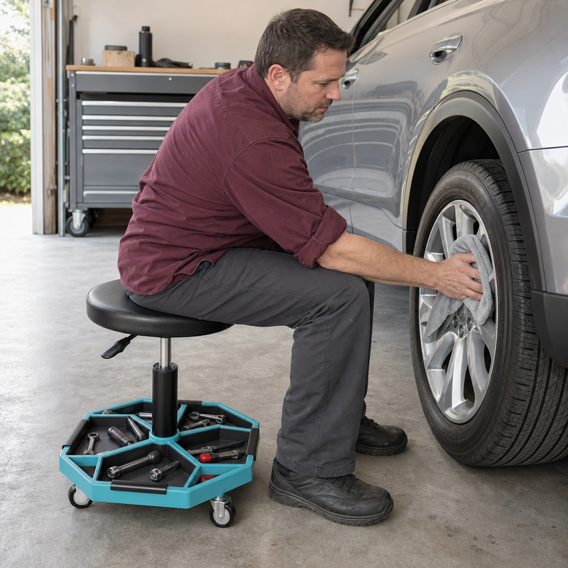 360° Swivel Pneumatic Mechanic Stool — 300–330 lbs Capacity, Padded Seat | Trufairs - 2