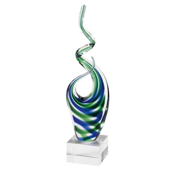 Premium 14" Clear Blue and Green Murano Glass Modern Abstract Tabletop Sculpture - Contemporary Artisan-Crafted Decorative Accent orary Artisan-Crafted Decorative Accent