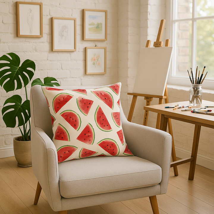22" Natural And Red Watermelon Indoor Outdoor Throw Pillow