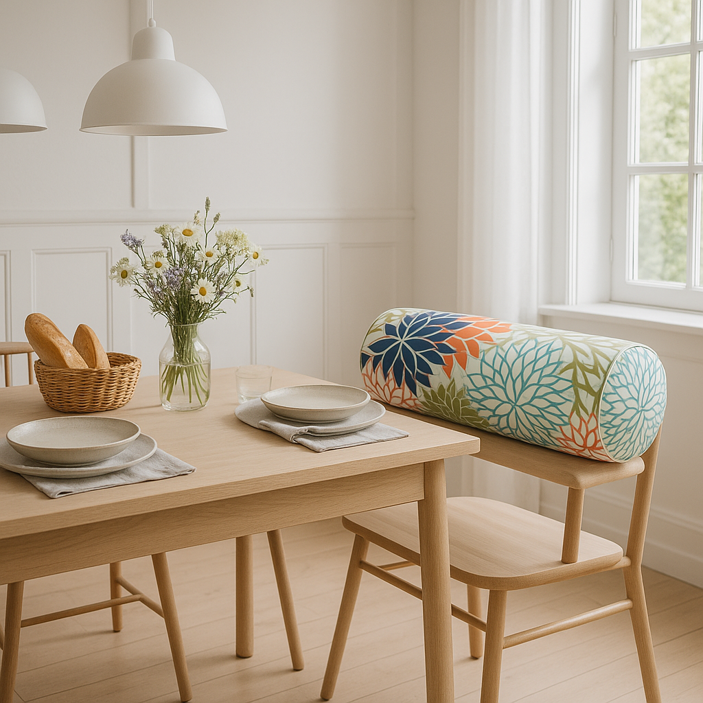 Modern  6" x 20" Orange Green and Blue Bolster Floral Indoor Outdoor Throw Pillow