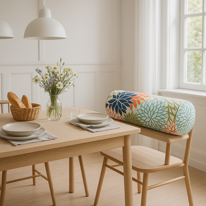 Modern  6" x 20" Orange Green and Blue Bolster Floral Indoor Outdoor Throw Pillow