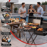 Portable Charcoal Grill with Smoking Function, Foldable Suitcase Design with Wheels, Multi-Tier Storage Rack & Waterproof Cover for Outdoor BBQ Parties - 2