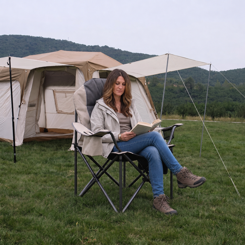 Oversized Portable Camping Chair with Lumbar Support & Cooler Bag - 2