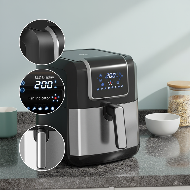 W2225141034  6.9qt Air fryer 85% less oil or low fat cooking 1700W electric oven 400F split oil filter 360° air circulation timing and non-stick pan, intelligent oil-free cooking air frying, baking