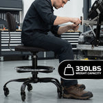 Rolling Mechanic Chair with Backrest and Footrest – Heavy Duty Shop Stool with Wheels, Adjustable Height Swivel Garage Chair - 2