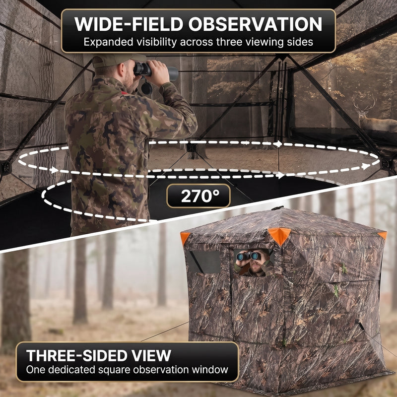 Silent Pop Up Hunting Blind with 270° See Through View – Waterproof Camo Ground Blind Tent for Turkey and Deer Hunting, 1-7 Person Capacity - 2