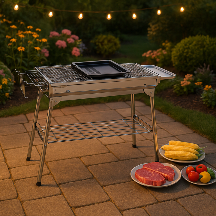 Premium Stainless Steel Foldable Charcoal Grill with Advanced Ventilation System