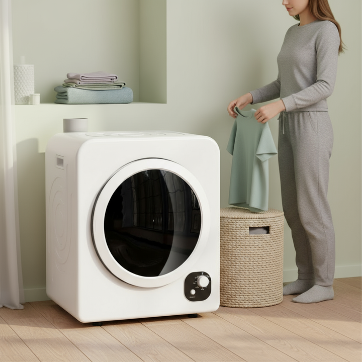 HOMCOM 120V Portable Clothes Dryer, 1300W Compact Laundry Tumble Dryer Machine 3.3 Cu. Ft. with Stainless Steel Tub, White