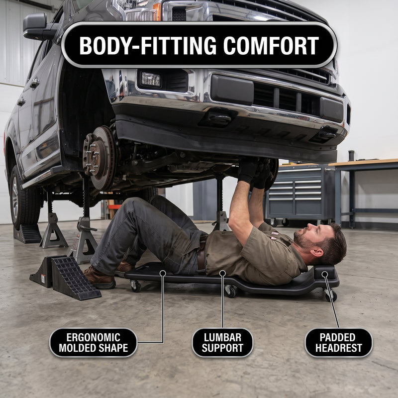 Low Profile Rolling Garage Creeper - Mechanic Creeper with Padded Headrest & Tool Trays, Under Car Roller for Automotive Repair, Rolling Car Creeper - 2