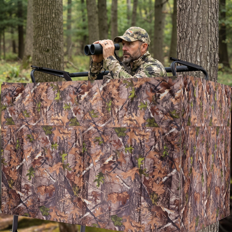 Hunting Tree Stand Blinds Cover 142" x 35" Extra Large Camouflage Universal Tree Stand Blinds Realistic Forest Camo Treestand Cover with Zipper for Deer Elk Hunting, Frames Not Included - 2