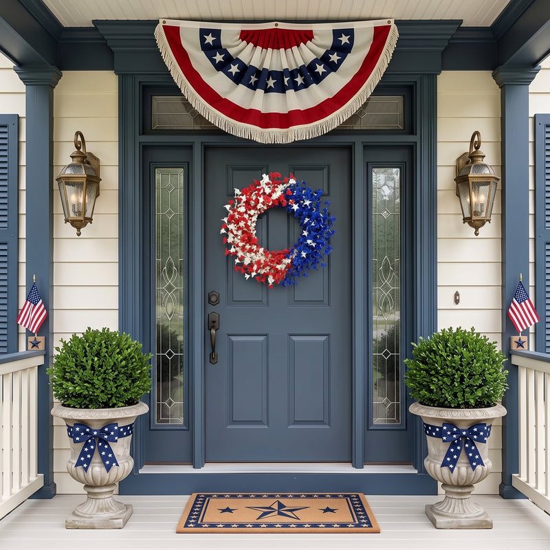 4TH OF JULY WREATH FOR FRONT DOOR – RED, WHITE & BLUE PATRIOTIC DÉCOR - 2