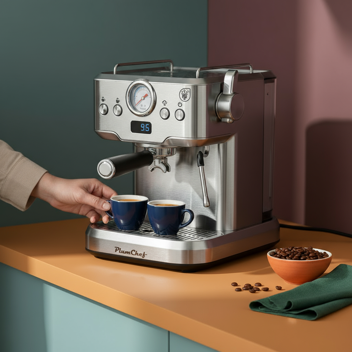 PlumChef Espresso Machine 20 Bar Professional Compact Household Coffee Espresso Maker with Milk Frother Steam Wand Pressure Gauge 60oz Water Tank Low Noise and Fast Coffee Machine for Cappuccino Latte