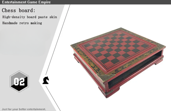 High end metal chess pieces, 38cm/15 inches, ebony wooden chessboard, providing foldable classic games for chess enthusiasts