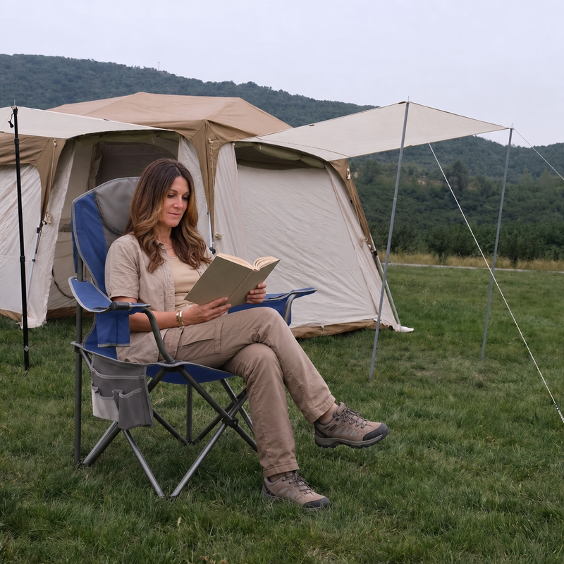 Oversized Portable Camping Chair with Lumbar Support & Cooler Bag - 2