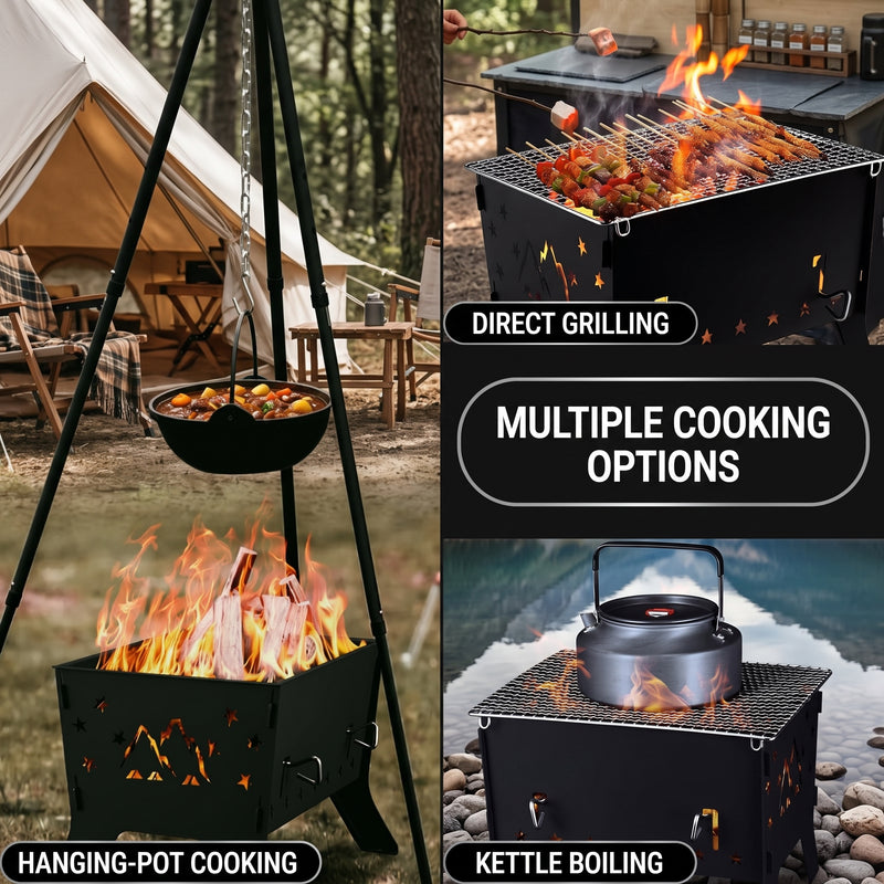 Portable Folding Charcoal Grill & Campfire Fire Pit - 2