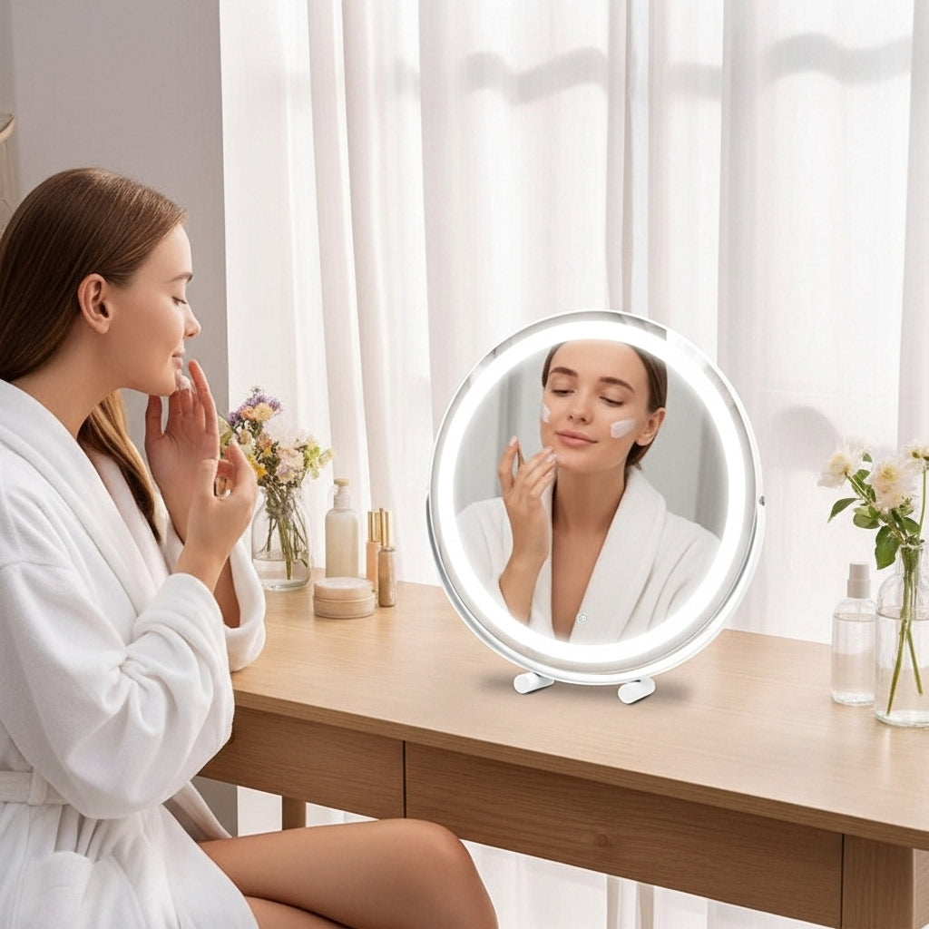 19″ Round LED Halo Vanity Makeup Mirror – 3 Lighting Colors & Dimmable | Trufairs